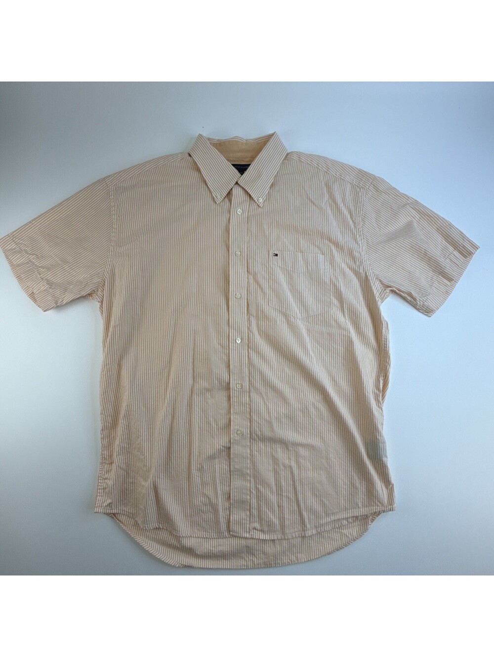 Tommy Hilfiger Men's Orange & White Striped Short Sleeve Button Down Shirt XL